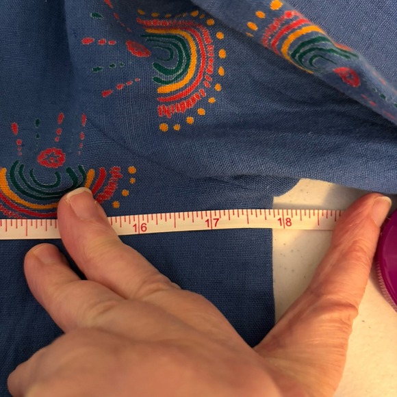 FabIndia Women's XS Tunic Top‎ Linen Blend Blue Rainbow Pattern Blouse EUC - Picture 14 of 14